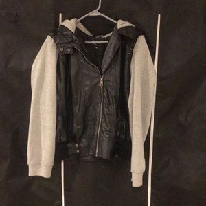 Leather/ hoodie jacket